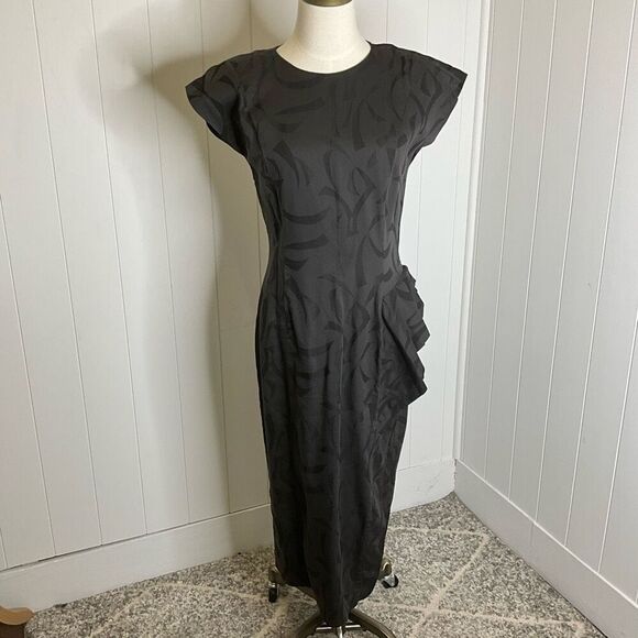Vintage 80s Young Edwardian Women's Small Black Full Zip Maxi Dress Short Sleeve - Picture 1 of 16